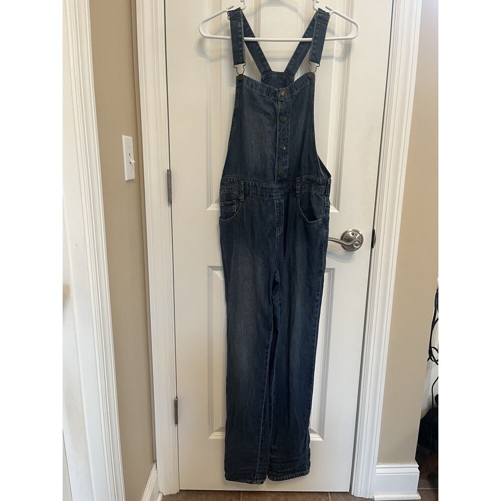 Cat & Jack Girls XL 14-16 Blue Jean Denim Overalls Pockets Snap Front Adjustable